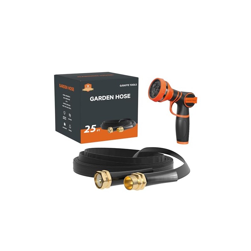 Giraffe Tools 25FT Lightweight Kink-Free Garden Hose with Nozzle
