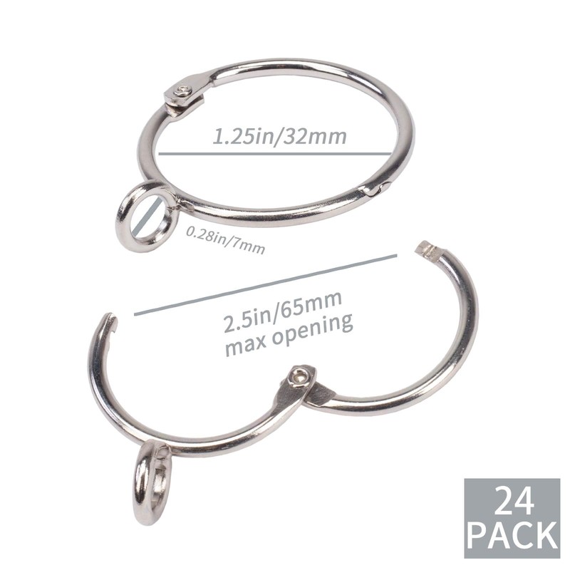 Openable Curtain Rings with Eyelets,1.25inch Heavy Duty Rustproof Metal Drapery