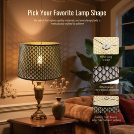 Lampshade Drum Lamp Shades 14" Top x 16" Bottom x 11" High (Spider) Metal Antique Bronze Gold Large Lamp Shade for Floor&Table Lamps and Bedside Lamp- Art Small Arrow Etched - Lampshades Replacement