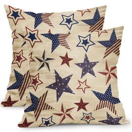 Kawani 4th of July Patriotic Pillow Covers 18x18 Inch Vintage Red Blue American Stars Independence Day Outdoor Throw Pillows Set of 2 Rustic Memorial Day Pillowcases for Couch