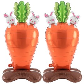 Cinnvoice 2 Pcs 46.9 Inch Jumbo Easter Balloons Carrot Shaped Foil Balloons with Base Standing for Birthday Party Easter Baby Shower Animal Picnic Cooking Party Decoration