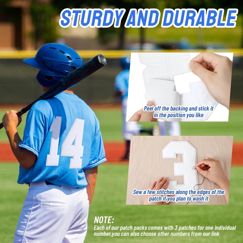 9 Inch White Chenille Numbers Patches 3 Pcs Self Adhesive