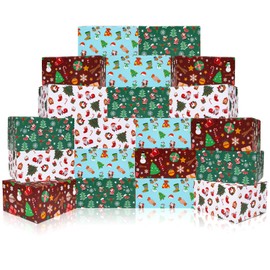 Cholemy 20 Pack Christmas Shipping Boxes Christmas Gift Boxes Decorative 4 Designs Empty Recyclable Cardboard Xmas Mix Pattern Christmas Box for Wrapping Holiday Present Small Business(8 x 6 x 4 In)