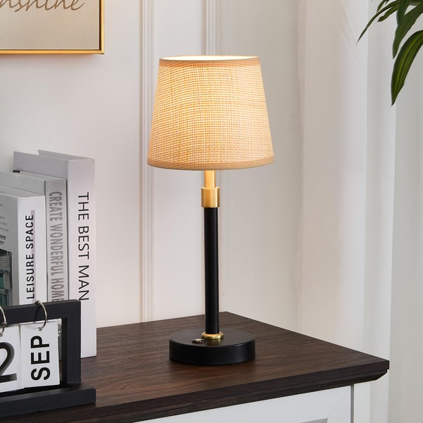 DGGDOME Dimmable Cordless Table Lamp with Wicker Shade, 5000mAh Rechargeable