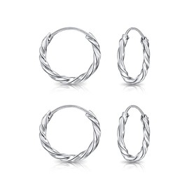 DTPsilver - 2 pairs of earrings - small round hoop earrings twisted - 925 sterling silver, yellow gold plated or rose gold plated - helix/tragus/cartilage - thickness 1.8 mm - diameter 12 mm, Sterling