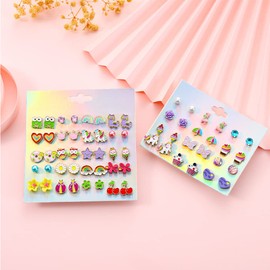 32 Pairs Hypoallergenic Stud Earrings for Girls Animal Earrings Cute Earrings for Teen Girls Earrings Set for Sensitive Ears Stainless Steel Post Jewelry