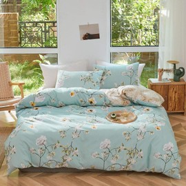 Joyreap 3pcs Floral Comforter Set Aqua, Elegant Flower Reversible Design, Full/Queen Size Smooth Soft Microfiber Bedding Comforter Set for All Season- 1 Comforter n 2 Pillow Shams, 90x90 inches