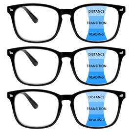 Sumkyle 3 Pack Progressive Multifocal Reading Glasses for Women Men Blue Light Blocking Computer Glasses Spring Hinge Readers(3 pack black, 3.00)