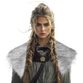 Viking Fur Shawl Collar Medieval Faux Fur Mantle Shoulder Wrap for Women Viking Costume Accessory-Grey