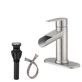 BATHLAVISH Waterfall Bathroom Sink Faucet, Brushed Nickel Bathroom Faucet, Single Hole Bathroom Faucet, Modern Single Handle Vanity Lavatory with Pop Up Drain Parts Mixer Tap Commercial 1 Hole