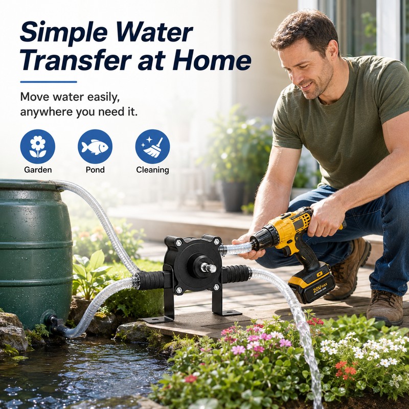 Drill-Powered Water Pump for Transfers – Portable Self-Priming Pump for