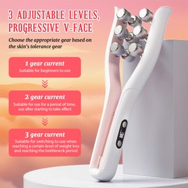 12 Wheels Double Chin Remover Roller, V-Shape Face Massager, 3 EMS Microcurrent Modes Face Massager, Double Chin Firmer for Anti-Wrinkles, Face Lifting Device, Double Chin Remover