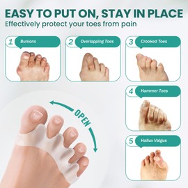 Welnove Toe Spacer Bunion Corrector - 8 Pcs Tea Tree Oil Infused Gel Toe Separator to Restore Hammertoes,Bunion Pads for Women Men, Fits for Yoga Practice