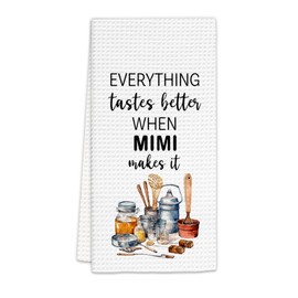 FIicy Mimi Gifts Kitchen Towels, Gifts for Mimis Dish Towels, Mimis Gift from Grandkids Grandchildren, Everything Tastes Better When Mimi Make It Decorative Hand Towel for Kitchen (16x24 Inch)