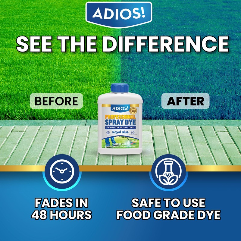 Adios! Professional Blue Spray Dye Marker, (32oz), Indicator for Grass