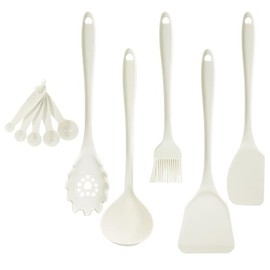 Ganiza Cooking Utensils for Nonstick Cookware, 10pcs, Solid Turner, Soup Ladle, Pasta Server, Silicone Spatula, Basting Brush, Measuring Spoons