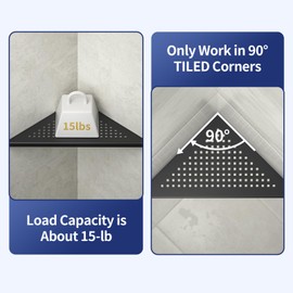 Bernkot Corner Shower Shelf 2 Pack, 304 Stainless Steel Shelf for Bathroom, 10'' Grout in Shelves Rack for Tiled Wall, No Drilling Needed (10'', Black)