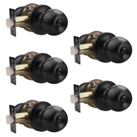 Knobonly 5 Pack Keyless Bathroom/Bedroom Door Knobs, Matte Black Privacy Door Knob, Inside Door Lock, Stainless Steel
