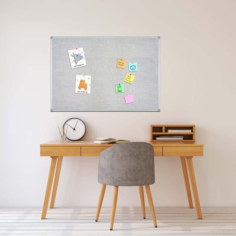 Lockways 36" x 24" Premium Cork Bulletin Board, Light Grey