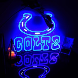 Acrossoce Colt Team Logo Neon Sign Rugby Football Neon Sign USB Powered, Dimmable Blue Wall Art Power USB LED Lights for Man Cave,Bedroom,Gameroom Decor and Sport Fans Gifts (Blue)