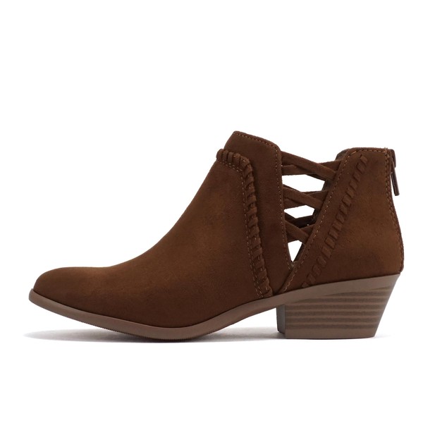 Soda Sincere Women's Low Ankle Heel Bootie with Elastic Cross