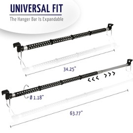 Zone Tech Automotive Expandable Clothes Hanger Bar - 2-Piece Premium Quality Black Heavy Duty Retractable Vehicle Clothing Rod for Travel, Extendable 34”- 62”-Perfect for Car, Trucks & SUV