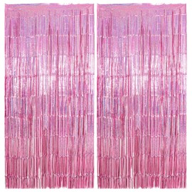 Pack of 2 Tinsel Curtain Pink, 1 m x 2 m Pink Glitter Curtain Foil Fringe Curtains, Multicoloured Glitter Curtain Tinsel Curtain Laser Pink for Birthday Decoration, Party Decoration, Photo Background,