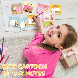 Sunicon Cute Cartoon Sticky Notes, Portable 20 Sheet Self Stick Notes Creative Square Notepad Self Stick Notes Cute Sticky Notes for Journal School Office Gifts(Easy Bear Series)