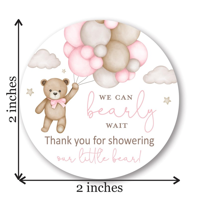 2" Round Boho Bear Balloons Baby Shower Thank You Favor