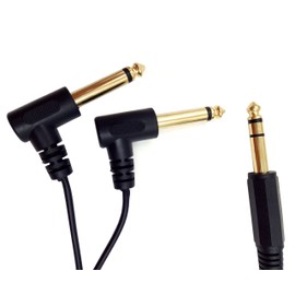 Qaoquda 1 Feet Gold Plated 6.35mm 1/4" Male TRS Stereo to Dual 2 x 6.35mm 1/4" Male TS Mono 90 Degree Right Angle Y Splitter Audio Cable (30cm/1Feet)