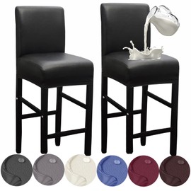 HFCNMY Bar Stool Covers,2 Pack Stretch Waterproof PU Covers with Backs Chair Barstool Slipcovers Back Pub Counter Elastic Bands Black (2023CLLPUGJYT0320-1)