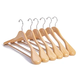 Nature Smile Luxury Natural Wooden Suit Hangers - 12 Pack - Wood Coat Hangers,Jacket Outerwear Shirt Hangers,Glossy Finish with Extra-Wide Shoulder, 360 Degree Swivel Hooks & Anti-Slip Bar with Screw