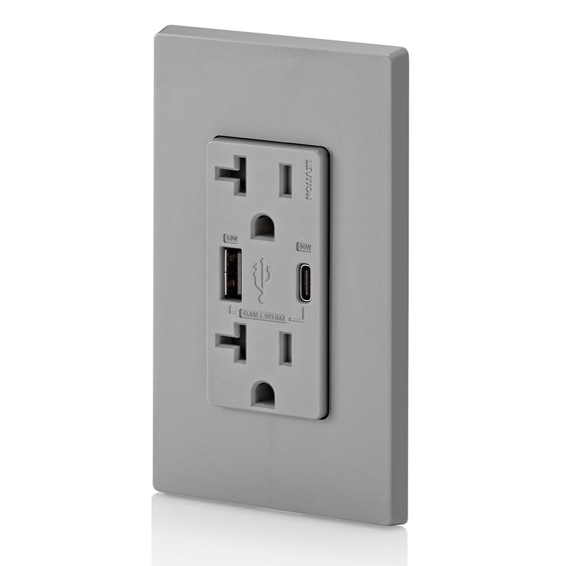 Leviton T5834-G 60W (20V@2.5A+ 5V@2A) USB Dual Type A/Type-C Power