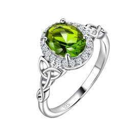 DAYBYDAY Peridot Ring August Birthstone Rings for Women 925 Sterling Silver Celtic Knot Ring Oval Ring Size 8