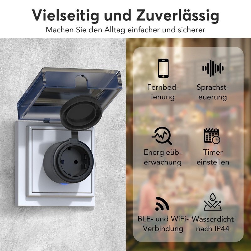EIGHTREE WiFi Outdoor Socket, Timer Switch with Current Measurement, IP44