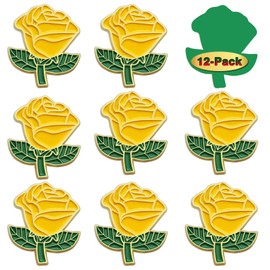 12 Pcs Yellow Rose Pins Bulk 1.2",Valentine's Day Flower Enamel Lapel Pin Brooch Badge Gifts For Men Women Clothes Bags Hats