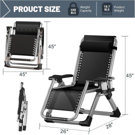 H&ZT Adjustable Chair Folding Lounge Chair Reclining Patio Chairs with Mattress