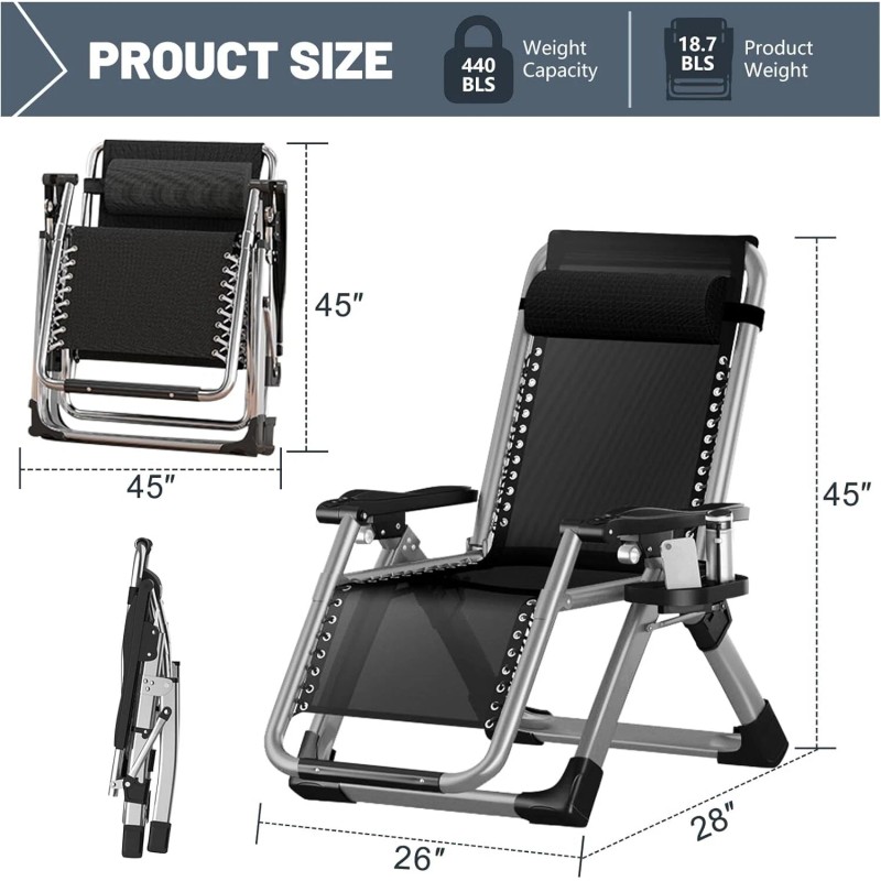 H&ZT Adjustable Chair Folding Lounge Chair Reclining Patio Chairs with