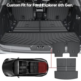 T TGBROS Cargo Mat for Ford Explorer 2020-2025 2026 All Weather TPE Trunk Liner for Explorer Accessories Back Seat Cover Non-Slip Rear Cargo Mat Black 3PCS