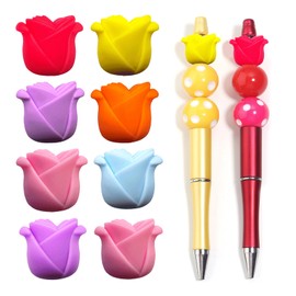 8PCS 3D Rose Flower Silicone Beads, Multicolored Rose Silicone Focal Beads, Flower for Keychain Making, Creative Loose Beads Bulk for Pens DIY Handmade Crafts Necklace Bracelet Lanyard