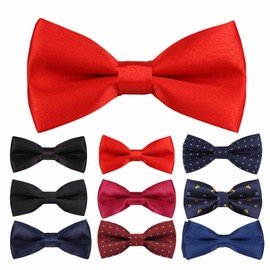 Boys Bow Tie Probuk 10 x 5 cm Polyester Classic Adjustable Bow in Plain Colours with Hook Closure Children's Cross Tie for Wedding Party / Campus Performance / Birthday Banquet / Casual, Large Red