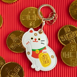 U-PICK Cat Key Holder, Coin Type, Edy (QUICPAY Coin), PU Leather Key Chain, 500 Yen Coin Storage Cover, Airtag Protective Case, Cute Animal Key Chain Strap, Maneki Cat