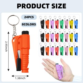 Adboros 24 Pcs Car Window Breaker Key Chains, 3 in 1 Glass Breaker Seat Belt Cutter Survival Whistle, Portable Safety Emergency Escape Tools, Multifunctional Car Accessories for All Vehicles
