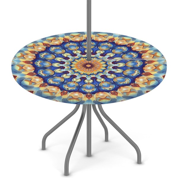 Peaom Colorful Retro Rustic Wooden Texture Outdoor Tablecloth with Umbrella