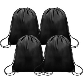 Grneric 4Pcs Drawstring Bags Bulk, Drawstring Backpack Polyester String Bag Cinch Bag for Gym Yoga Sports Party Short Trip （Black）