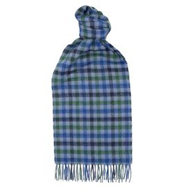 Glen Isla 100% Cashmere Scarf 64.9X9.8IN Classic Check Brushed Blue Gre - Made In Scotland