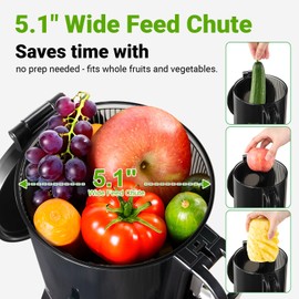 Ventray Juicer Machine, Cold Press Juicer with 5.1'' Extra Large Feed Chute for Whole Vegetables & Fruits, 250w, High Juice Yield, Easy to Clean with Brush