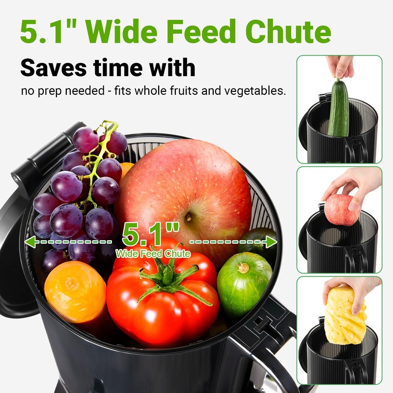 Ventray Juicer Machine, Cold Press Juicer with 5.1'' Extra Large