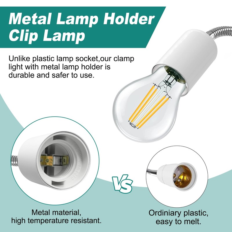 Desk Clip Lamp Holder, Clip on Light with Metal Clip