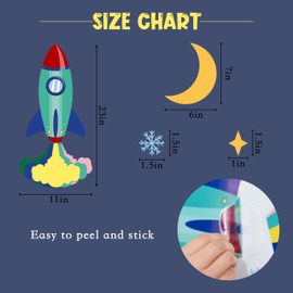 MUWEOL Outer Space Wall Decal - Rocket Wall Stickers,Moon Stars Snowflake Baby Nursery Boys Bedroom Playroom Wall Decoration